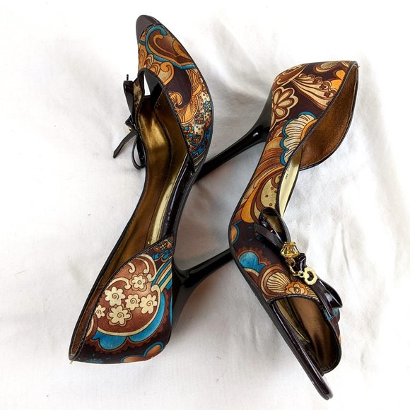 Sarah Jayne heels peep toe bow 7 women's shoes - Picture 1 of 8